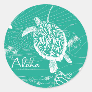 Aloha Blue Hawaii Turtle Classic Round Sticker