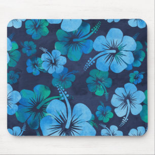 Aloha Blue Hawaiian Hibiscus Floral Print Mouse Mat