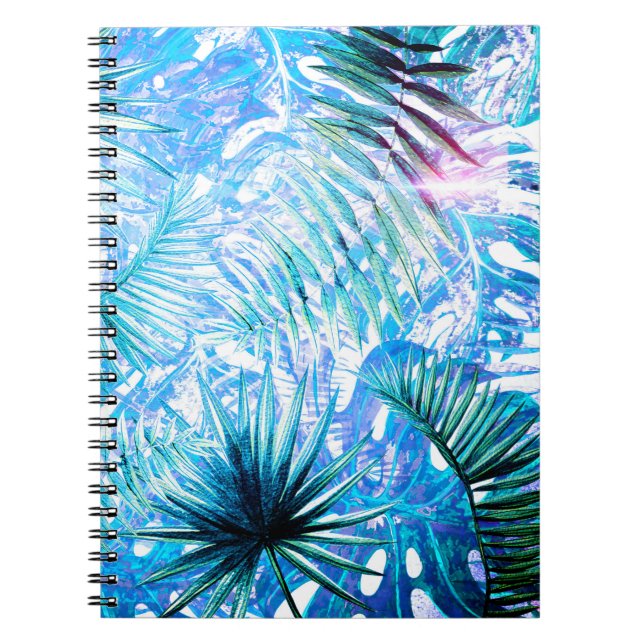 Aloha- BlueTropical Palm and Monstera Garden Notebook (Front)