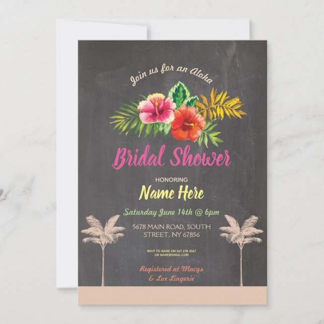 Aloha Bridal Shower Tropical Chalk Vintage Invite (Front)