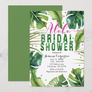 ALOHA BRIDAL SHOWER Tropical Leaves Pink & Green Invitation