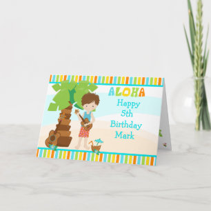 Aloha Brown Hair Boy Birthday Card