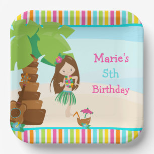 Aloha Brunette Hair Girl Party Paper Plate