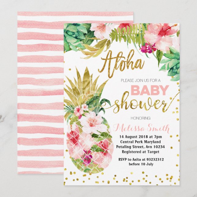 Aloha CACTUS Pineapple baby shower Invitation card (Front/Back)