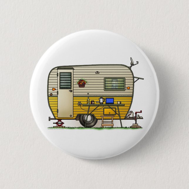 Aloha Camper Trailer 6 Cm Round Badge (Front)