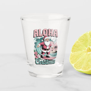 Aloha Christmas Hawaii Santa Surfing Tropical Shot Glass