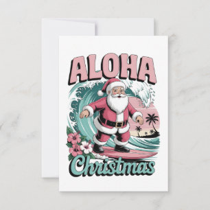 Aloha Christmas Hawaii Santa Surfing Tropical Thank You Card