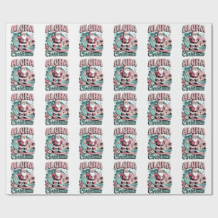 Aloha Christmas Hawaii Santa Surfing Tropical Wrapping Paper