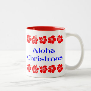 Aloha Christmas Red Hibiscus Hawaiian Mug