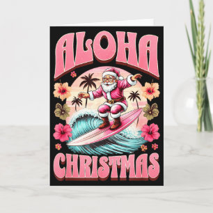 Aloha Christmas Santa Claus Surfing Hawaiian Mele Card