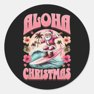 Aloha Christmas Santa Claus Surfing Hawaiian Mele Classic Round Sticker