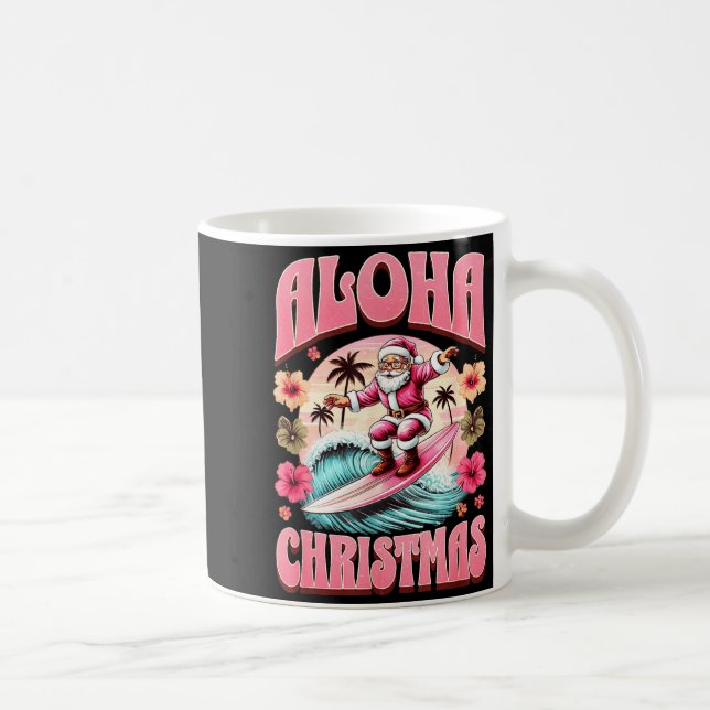 Aloha Christmas Santa Claus Surfing Hawaiian Mele  Coffee Mug (Right)