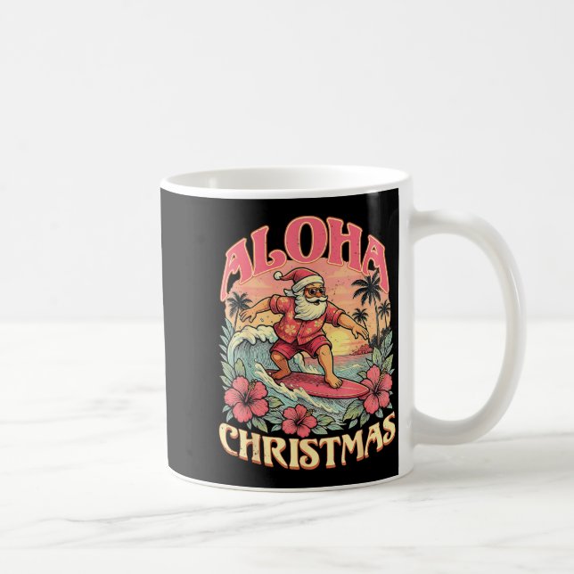 Aloha Christmas Santa Claus Surfing Hawaiian Mele  Coffee Mug (Right)