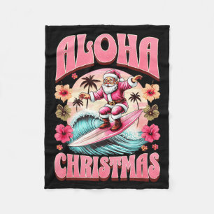 Aloha Christmas Santa Claus Surfing Hawaiian Mele Fleece Blanket