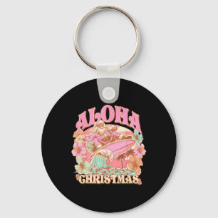 Aloha Christmas Santa Claus Surfing Hawaiian Mele Key Ring