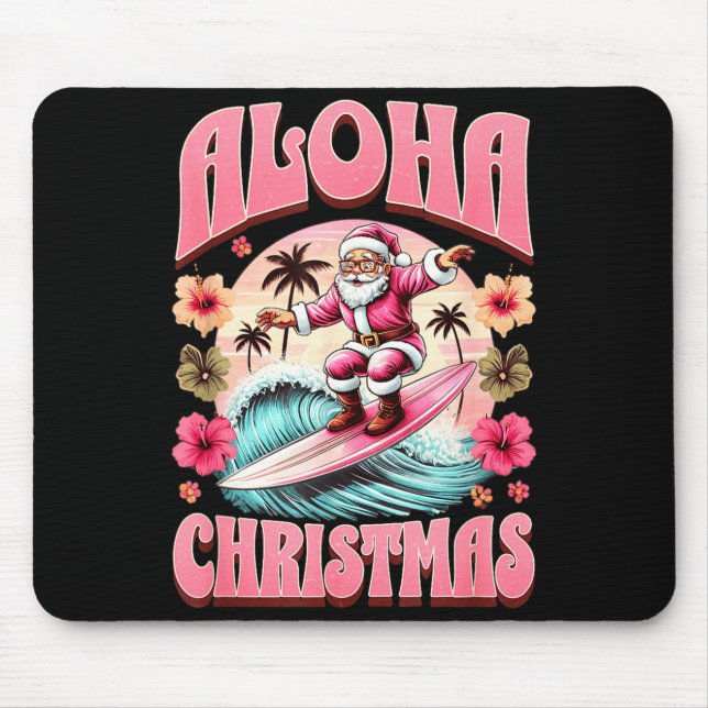 Aloha Christmas Santa Claus Surfing Hawaiian Mele  Mouse Mat (Front)