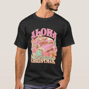 Aloha Christmas Santa Claus Surfing Hawaiian Mele T-Shirt
