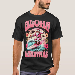 Aloha Christmas Santa Claus Surfing Hawaiian Mele  T-Shirt