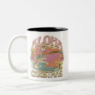 Aloha Christmas Surfing Santa Hawaiian Kalikimaka Two-Tone Coffee Mug