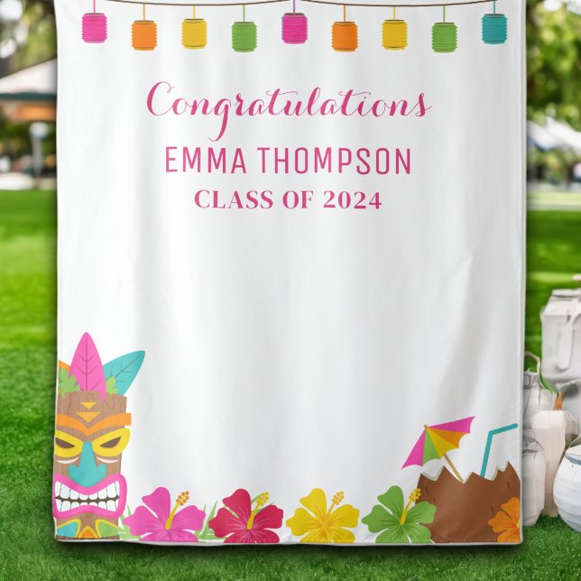 Aloha Class Of 2024 Graduation Luau Backdrop Tapestry (Creator Uploaded)