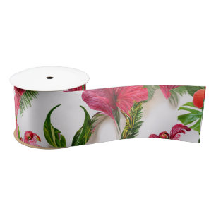 Aloha Collection Lush Vibrant Floral Botanicals Satin Ribbon