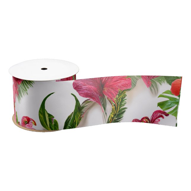 Aloha Collection Lush Vibrant Floral Botanicals Satin Ribbon (Spool)