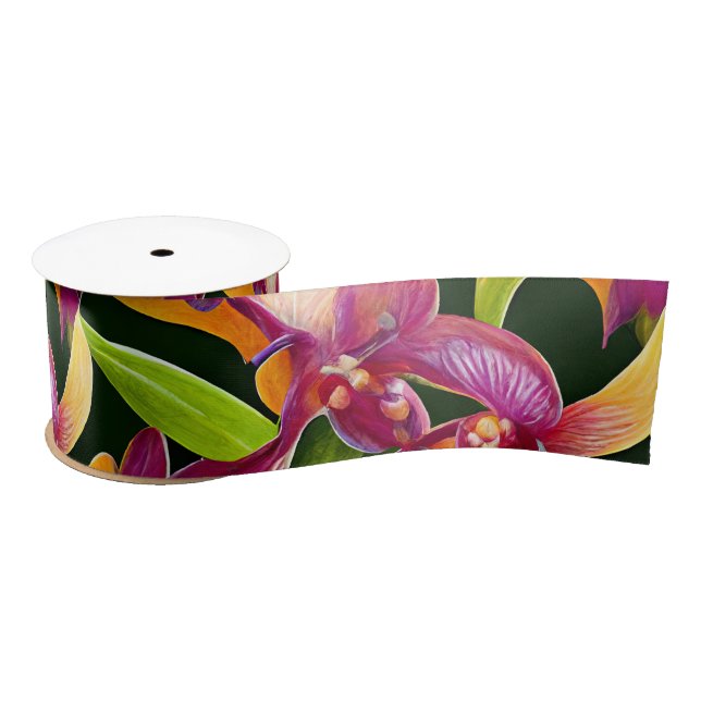 Aloha Collection Lush Vibrant Floral Botanicals  Satin Ribbon (Spool)