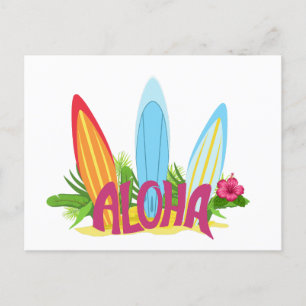 Aloha Cool Surfing Boars on the Beach Postcard