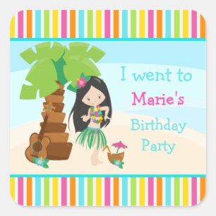 Aloha Cute Black Hair Girl Party Square Sticker