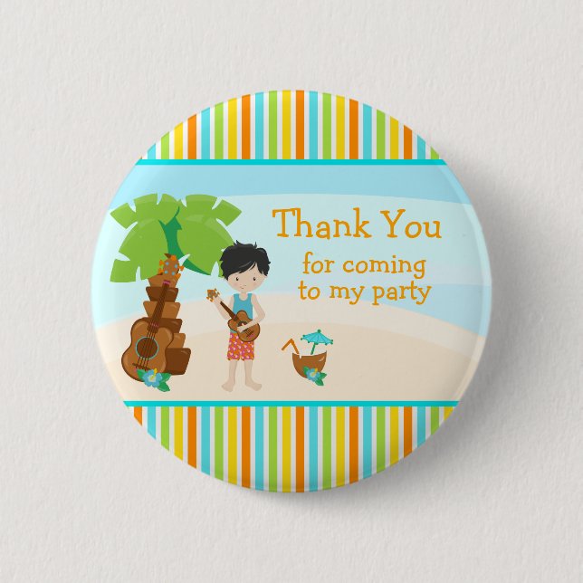 Aloha Cute Black Hair 'Thank you for coming' 6 Cm Round Badge (Front)