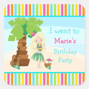 Aloha Cute Blonde Hair Girl Party Square Sticker
