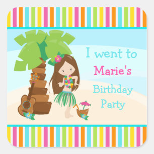 Aloha Cute Brown Hair Girl Party Square Sticker