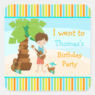 Aloha Cute Brown Hair Party Square Sticker