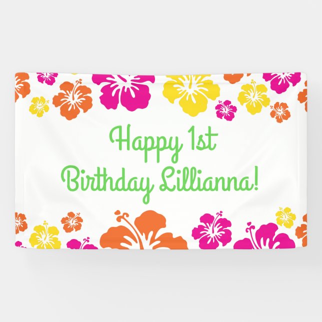 Aloha Cute Hawaiian 1st Birthday Party Theme Banner (Horizontal)