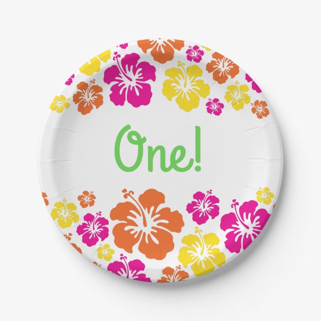 Aloha Cute Hawaiian 1st Birthday Party Theme Paper Plate (Front)