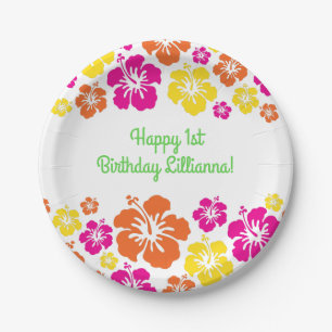 Aloha Cute Hawaiian 1st Birthday Party Theme Paper Plate