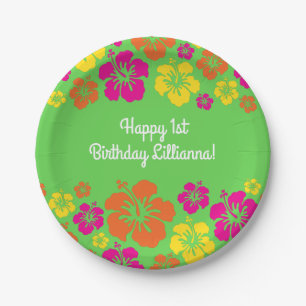 Aloha Cute Hawaiian 1st Birthday Party Theme Paper Plate