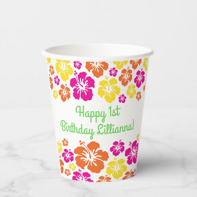 Aloha Cute Hawaiian Kids 1st Birthday Party Paper Cups (Front)