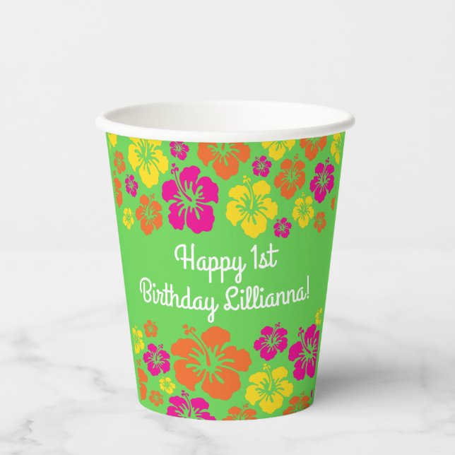 Aloha Cute Hawaiian Kids 1st Birthday Party Paper Cups (Front)