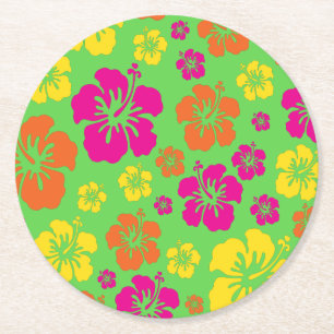 Aloha Cute Hawaiian Kid's Birthday Party Round Paper Coaster
