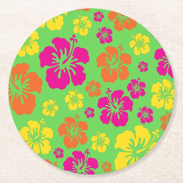 Aloha Cute Hawaiian Kid's Birthday Party Round Paper Coaster (Front)