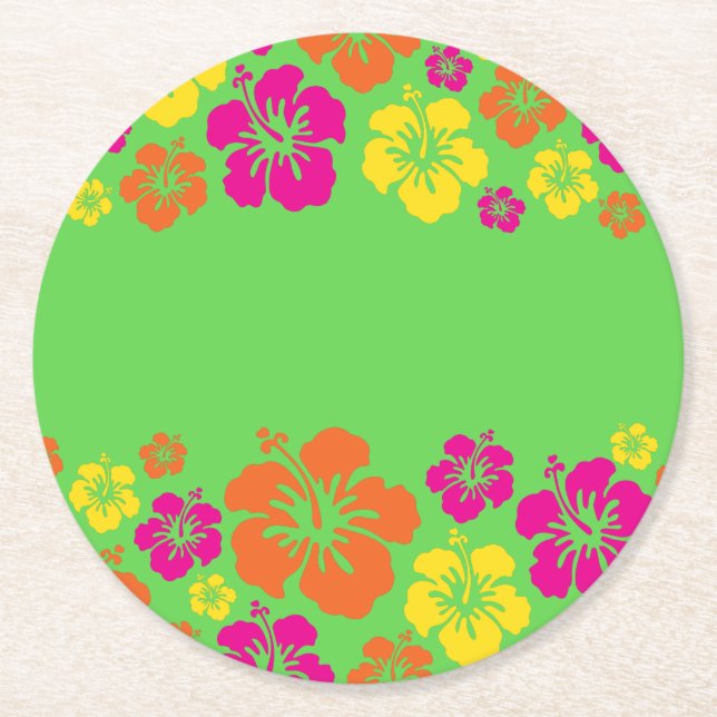 Aloha Cute Hawaiian Kid's Birthday Party Round Paper Coaster (Front)