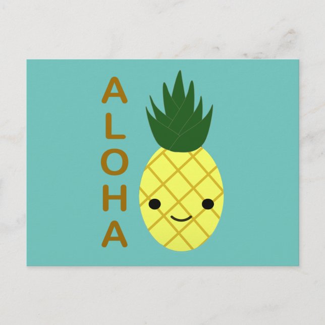 Aloha Cute Kawaii Pineapple Holiday Postcard (Front)