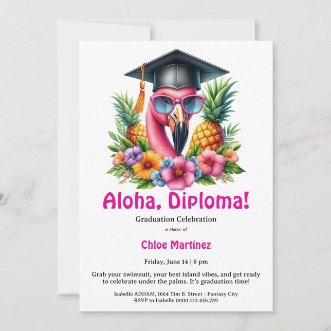 Aloha Diploma Tropical Graduation Pool Party  Invitation (Front)