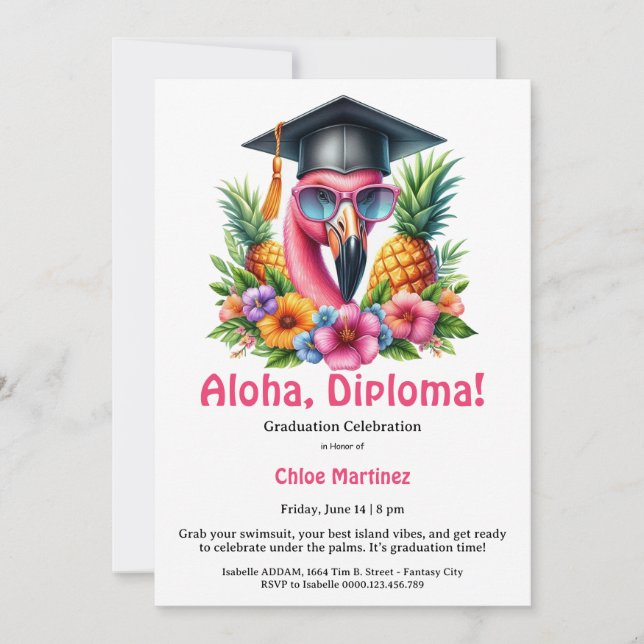 Aloha Diploma Tropical Graduation Pool Party  Invitation (Front)