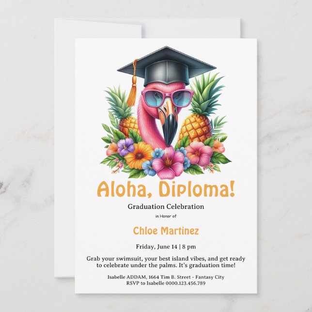 Aloha Diploma Tropical Graduation Pool Party  Invitation (Front)