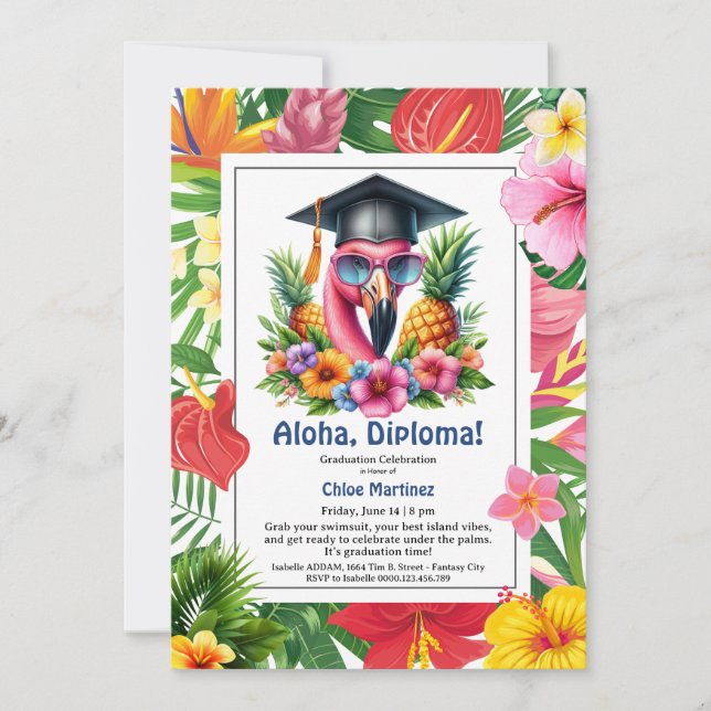 Aloha Diploma! Tropical Graduation Pool Party  Invitation (Front)