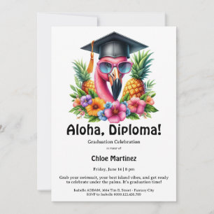 Aloha Diploma Tropical Graduation Pool Party Invitation
