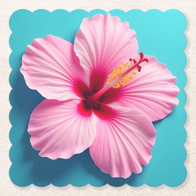 Aloha Elegance: Tropical Hawaiian Hibiscus Flower Paper Coaster (Front)