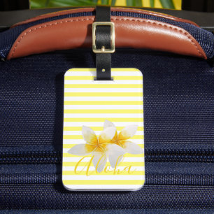 Aloha Elegant Tropical Flower & Yellow Stripes Luggage Tag